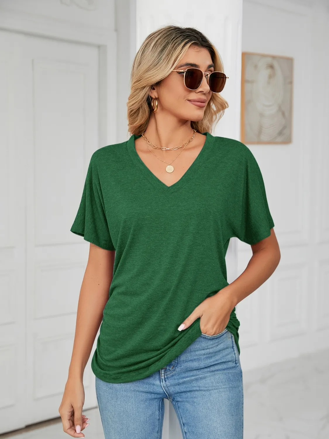 V-Neck Short Sleeve T-Shirt - Image 17