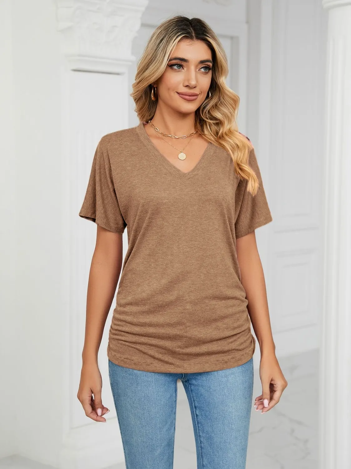V-Neck Short Sleeve T-Shirt - Image 22