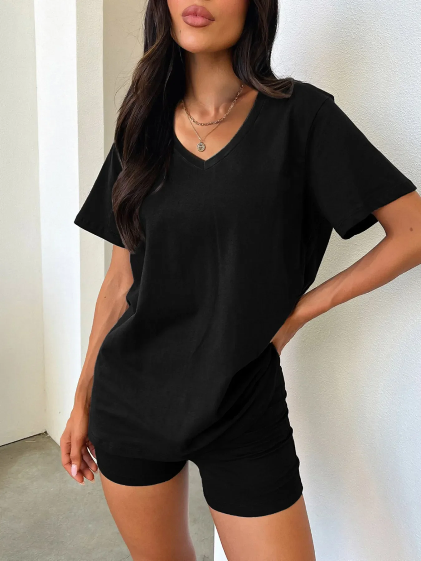 V-Neck Short Sleeve Top and Shorts Set - Image 13