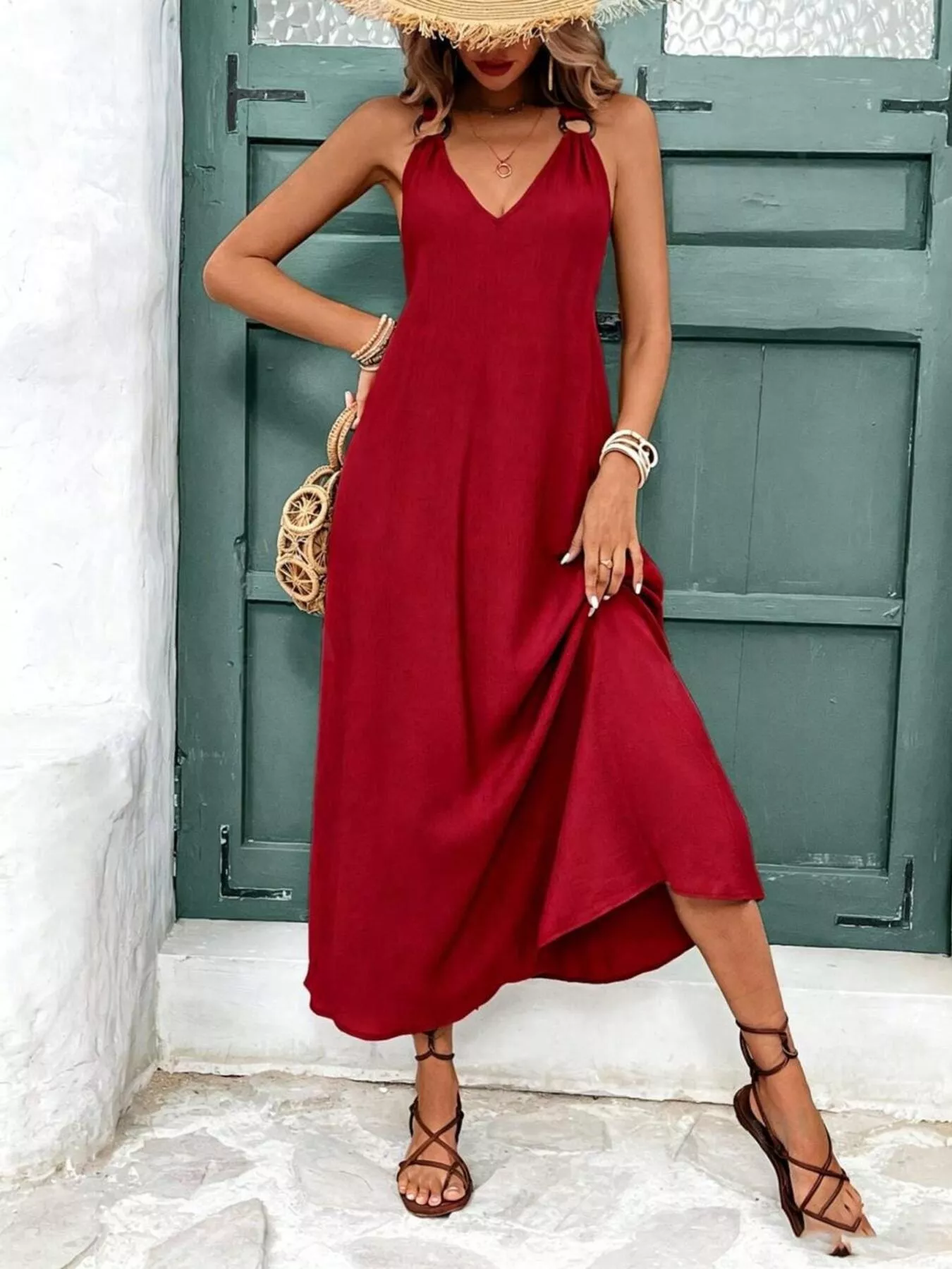 V-Neck Sleeveless Midi Dress - Image 2