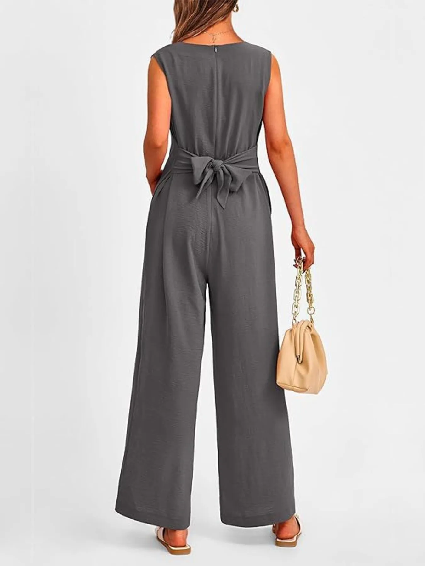V-Neck Sleeveless Wide-Leg Jumpsuit with Waist Tie - Image 23
