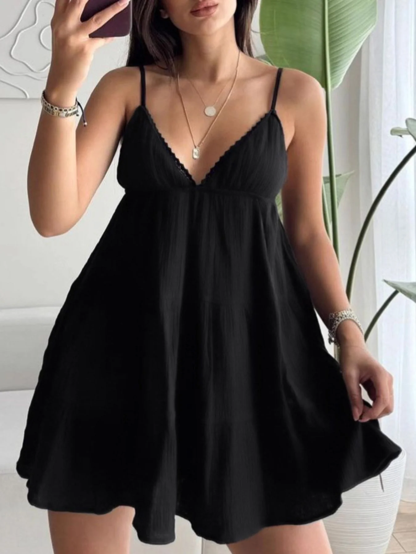 V-Neck Tiered Mini Dress - Image 4