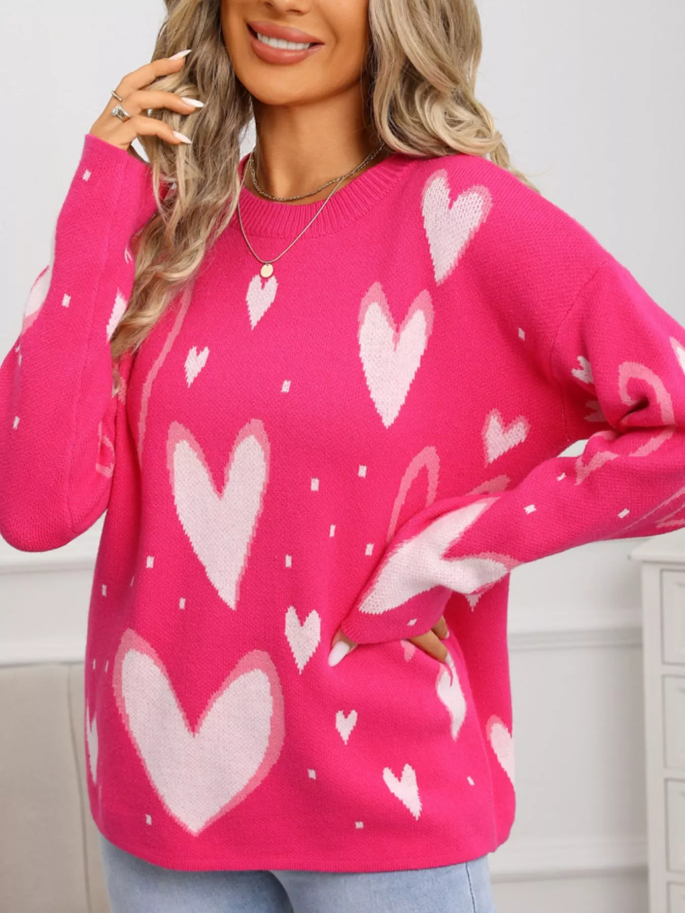 Valentine's Day Heart Crew Neck Sweater - Image 3
