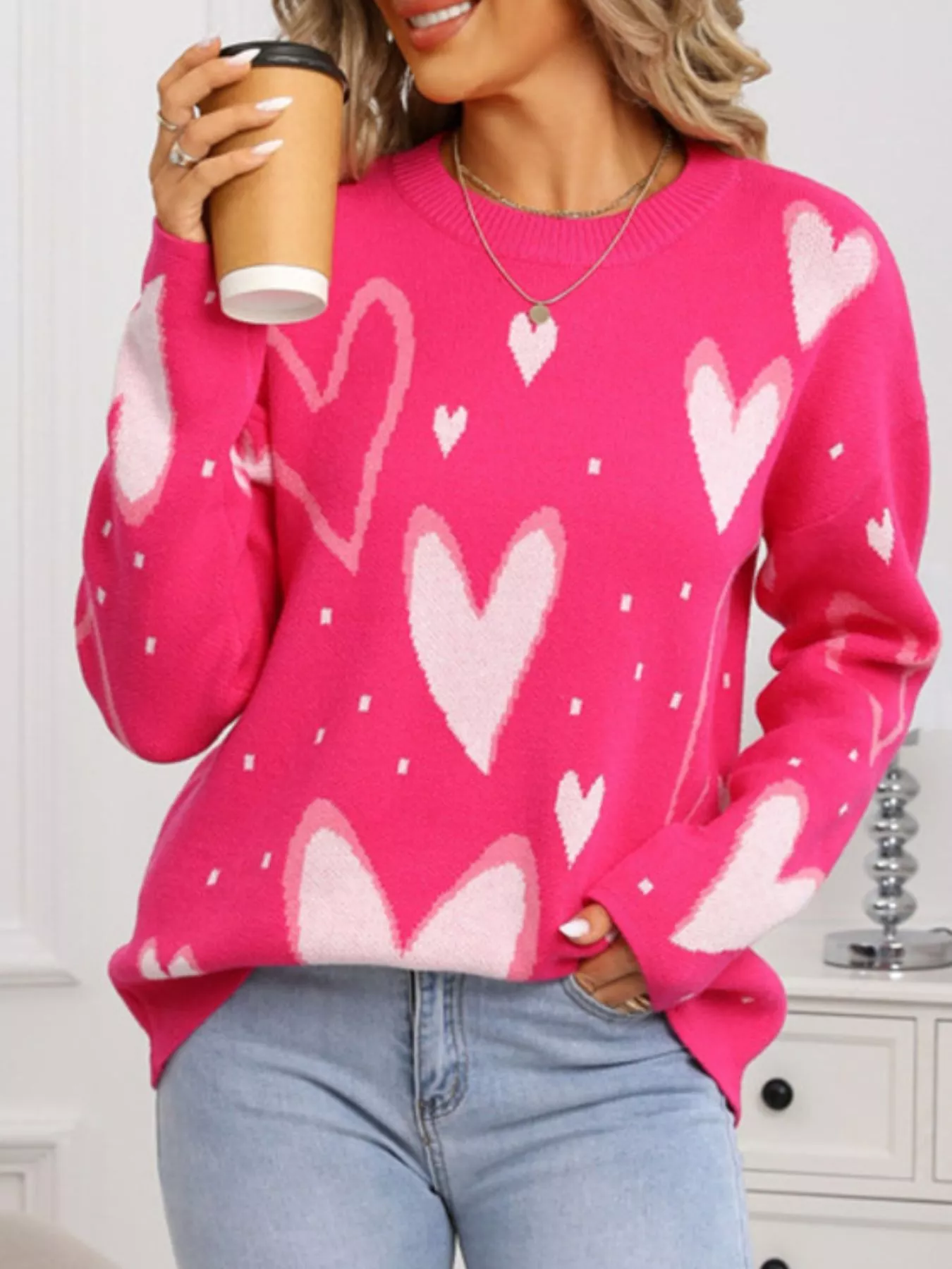 Valentine's Day Heart Crew Neck Sweater - Image 5