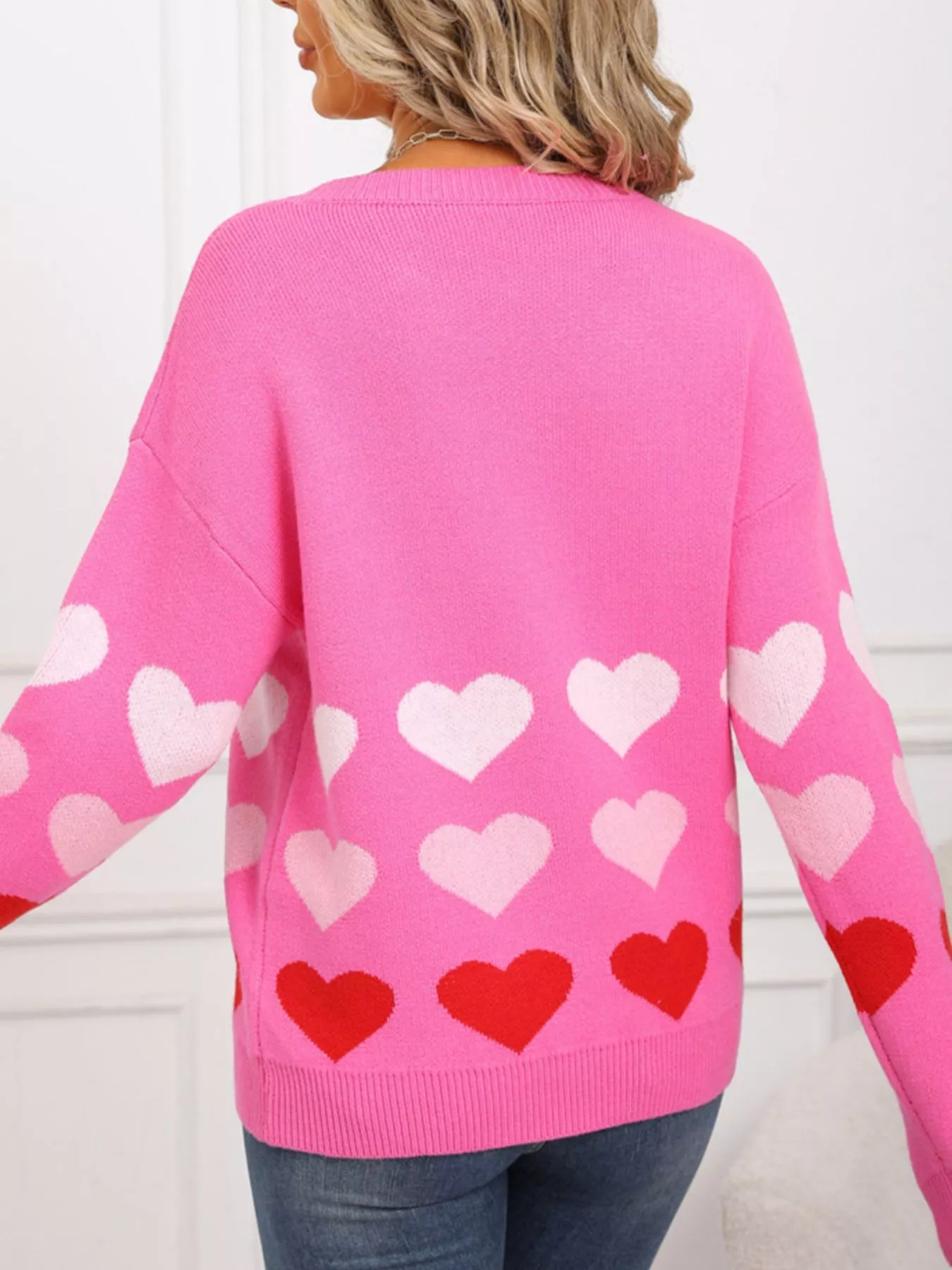 Valentine's Day Heart Pattern Crew Neck Sweater - Image 12