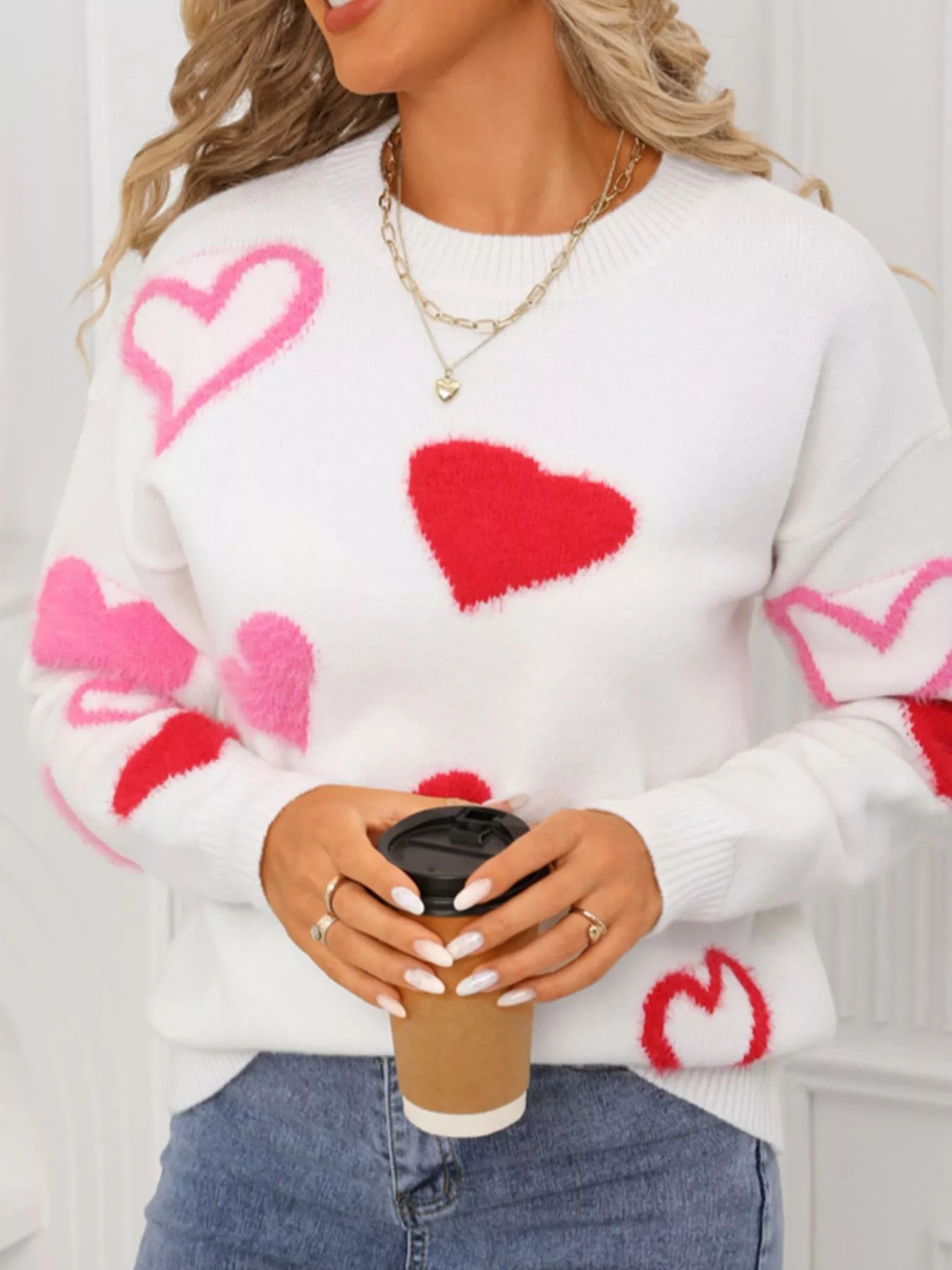 Valentine's Day Heart Pattern Knit Sweater - Image 12