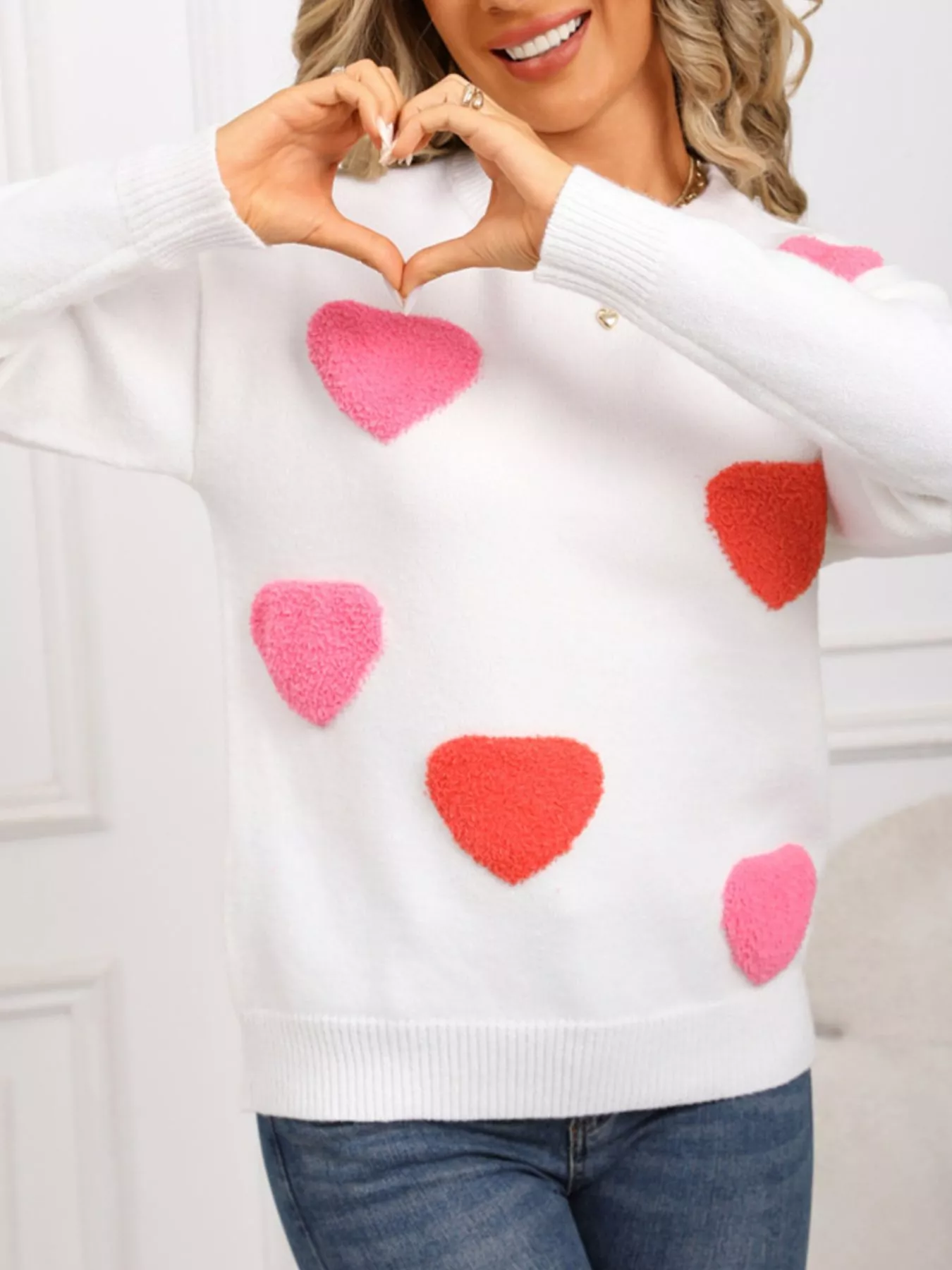 Valentine's Day Heart Pattern Long Sleeve Sweater - Image 12