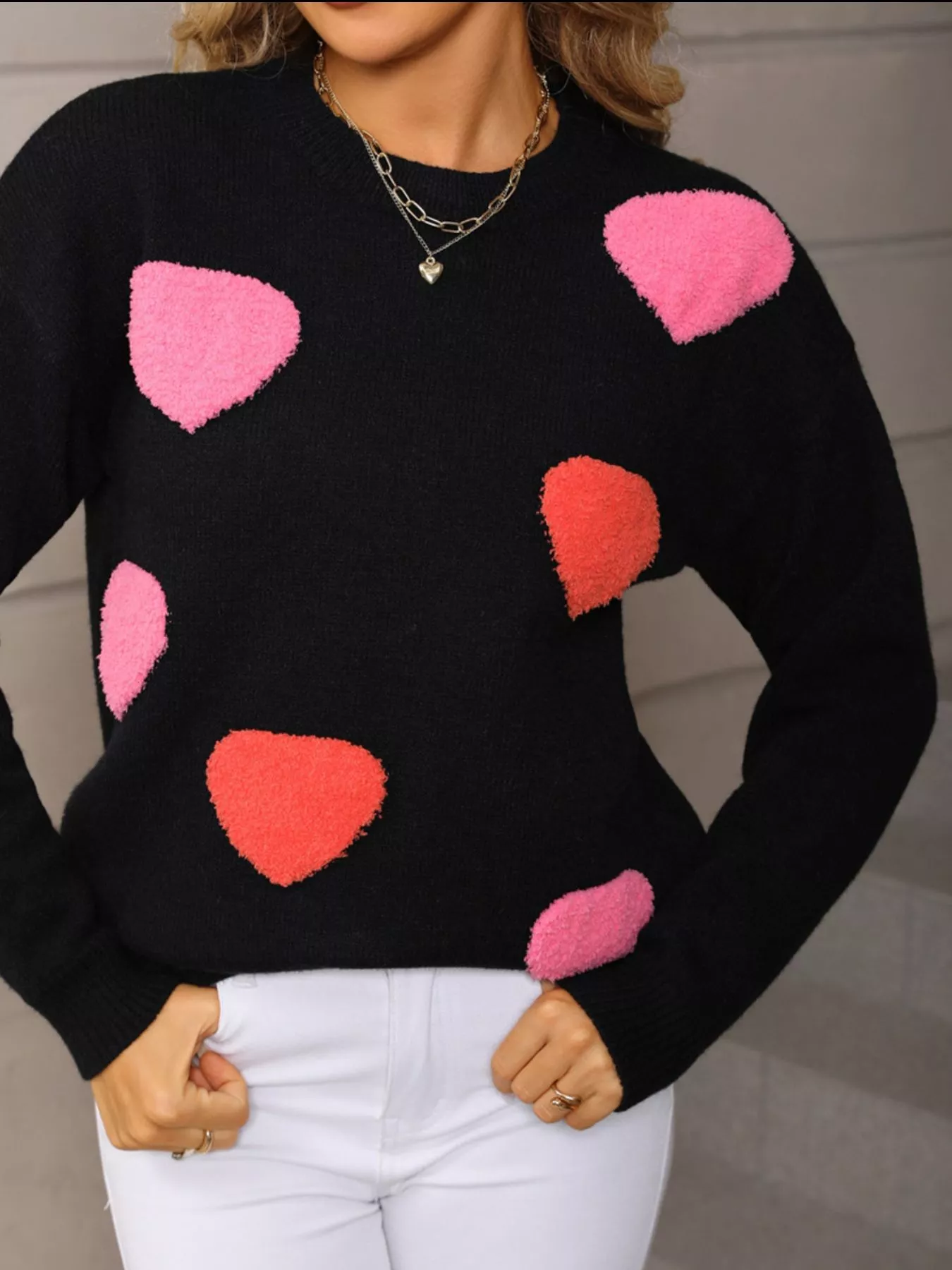 Valentine's Day Heart Pattern Long Sleeve Sweater - Image 2