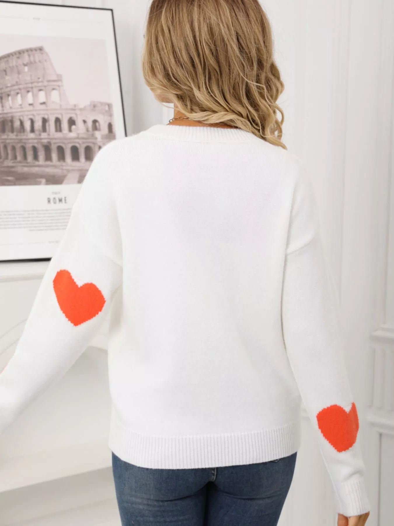 Valentine's Day Heart Pattern Round Neck Sweater - Image 13