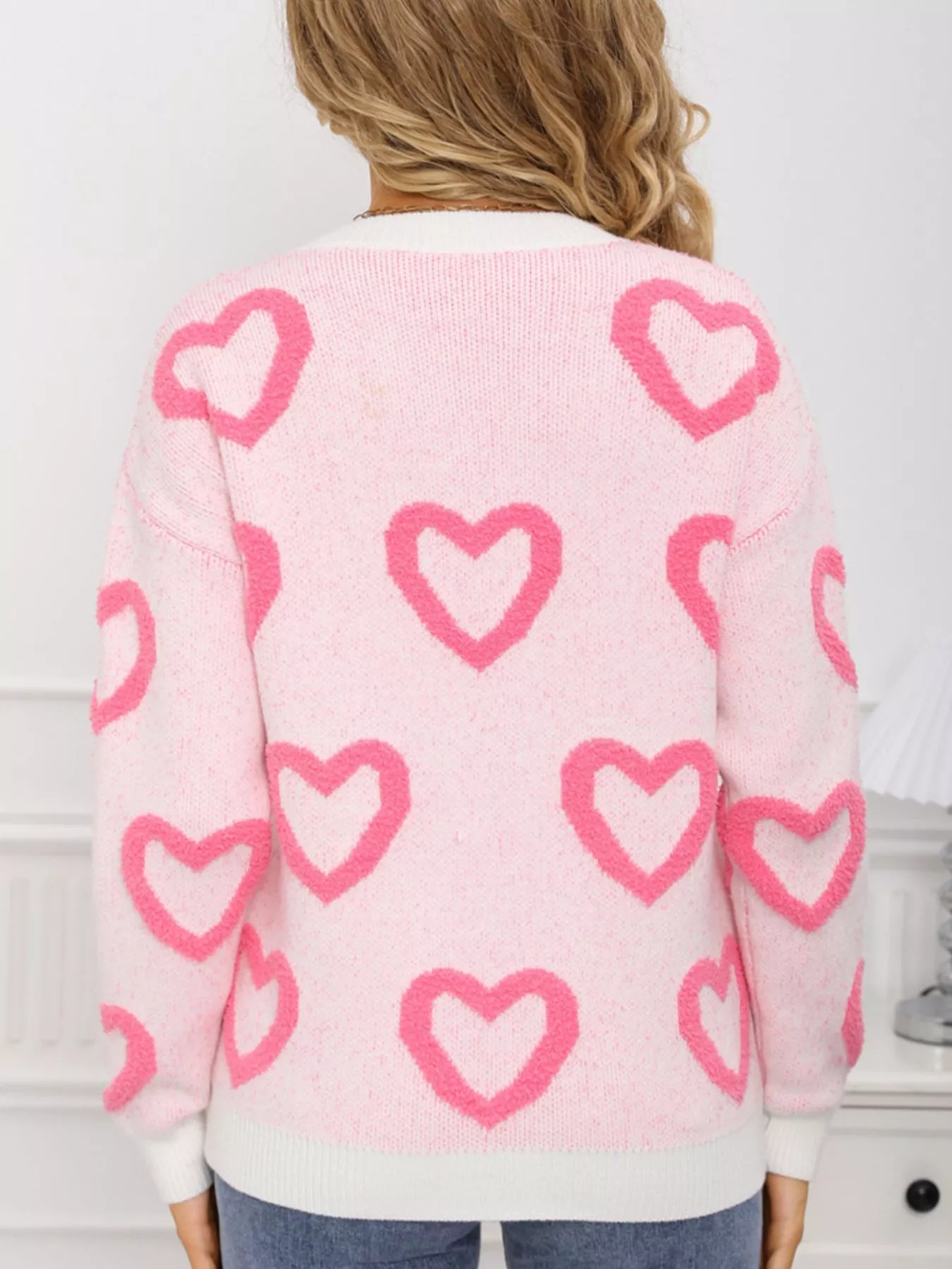 Valentine's Day Heart Pattern Round Neck Sweater - Image 8