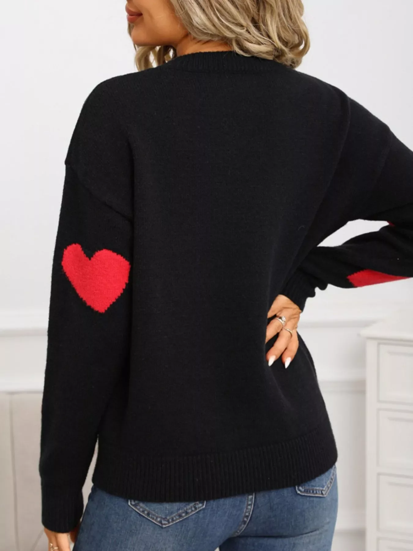 Valentine's Day Heart Pattern Round Neck Sweater - Image 7