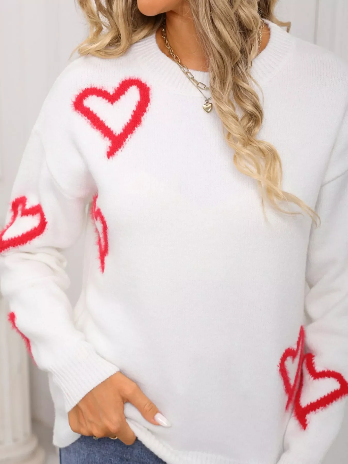 Valentine's Day Heart Print Crew Neck Sweater - Image 12