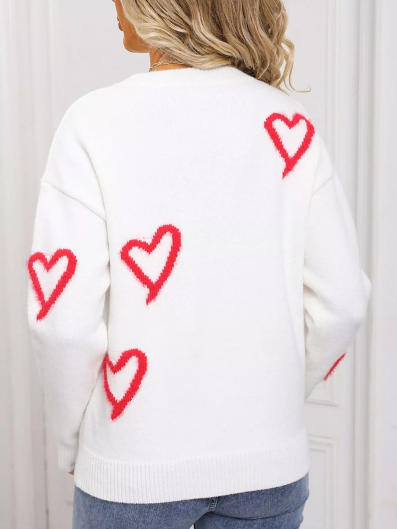 Valentine's Day Heart Print Crew Neck Sweater - Image 14