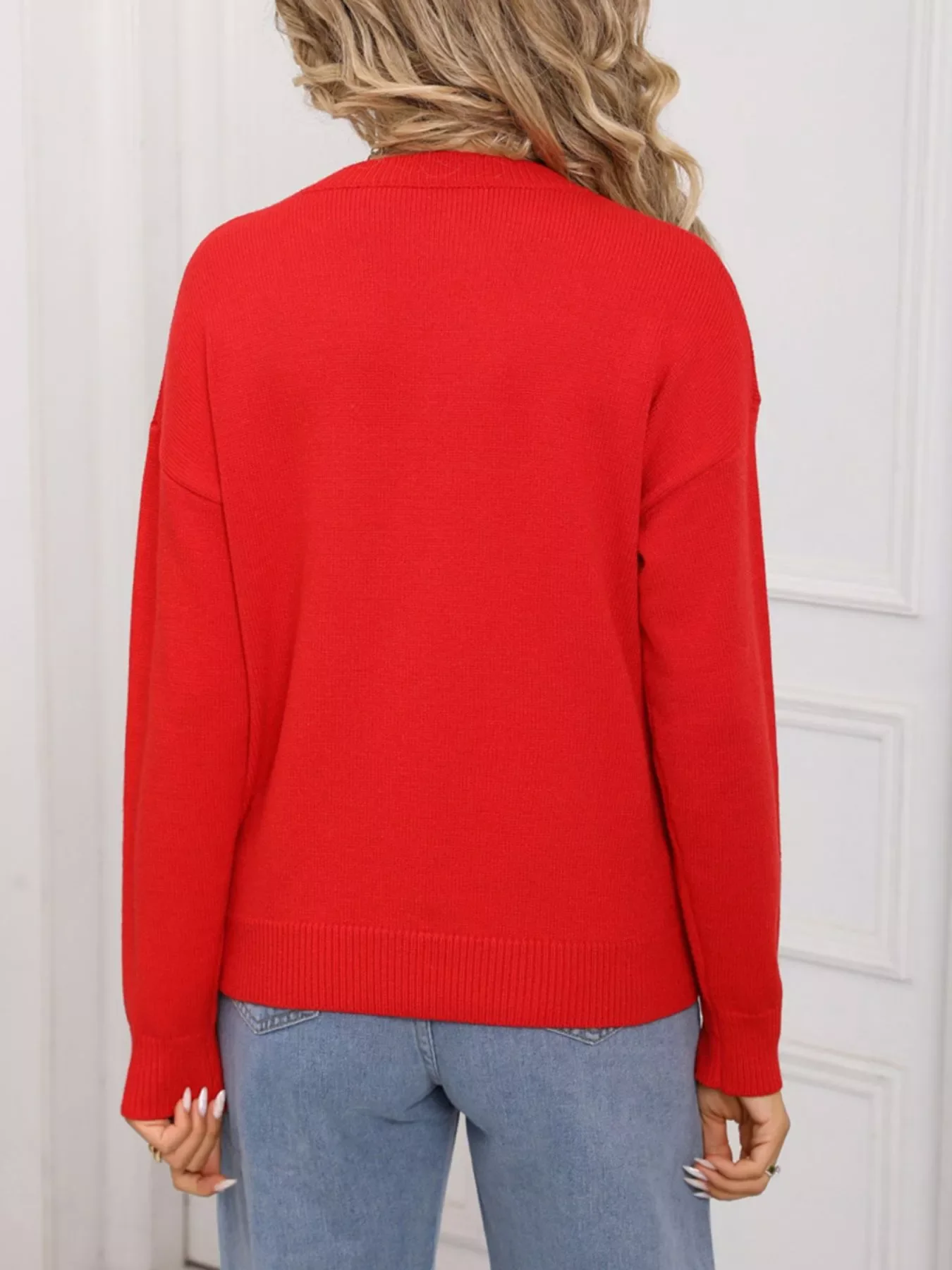 Valentine's Day Heart Round Neck Dropped Shoulder Sweater - Image 13