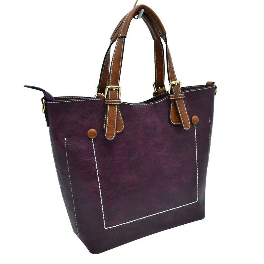 Vegan Leather Tote Shoulder Handbags For Women - Image 13