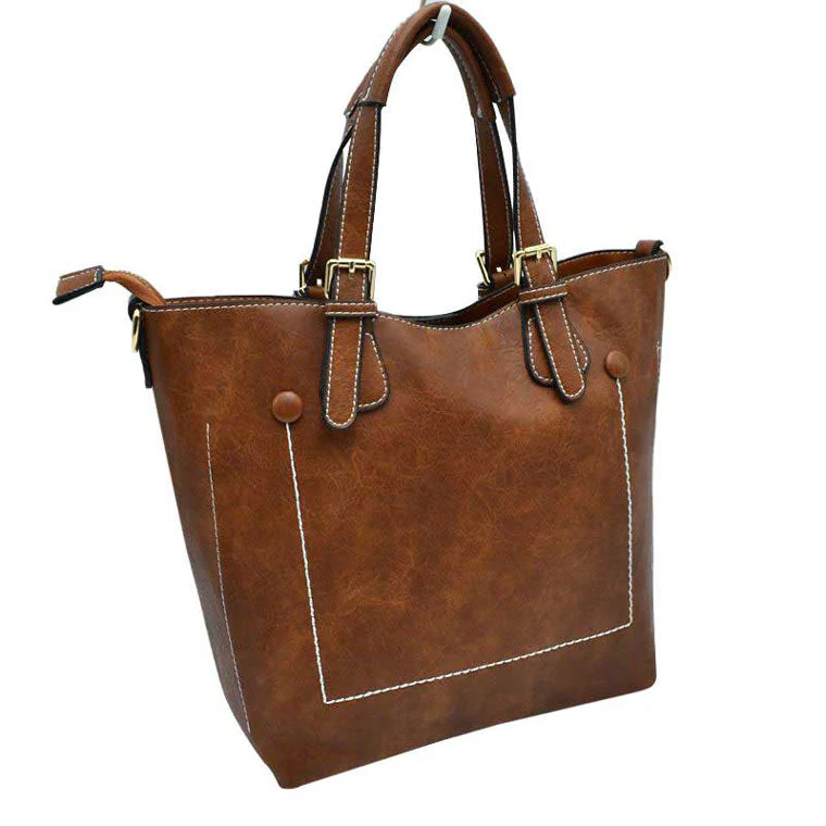 Vegan Leather Tote Shoulder Handbags For Women - Image 5
