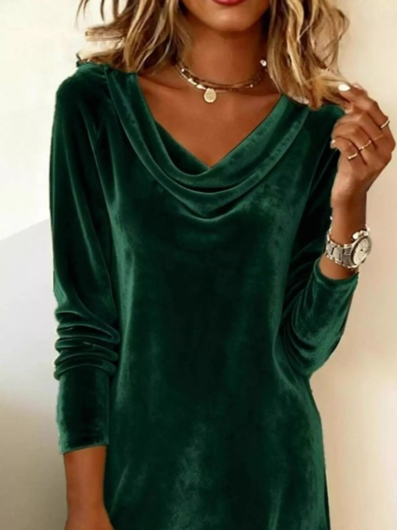Velvet Cowl Neck Long Sleeve Mini Dress - Image 17
