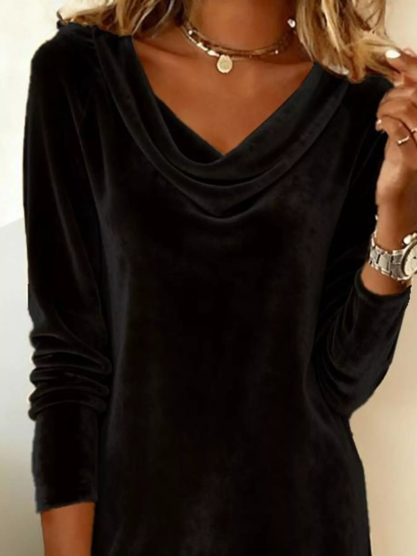 Velvet Cowl Neck Long Sleeve Mini Dress - Image 20