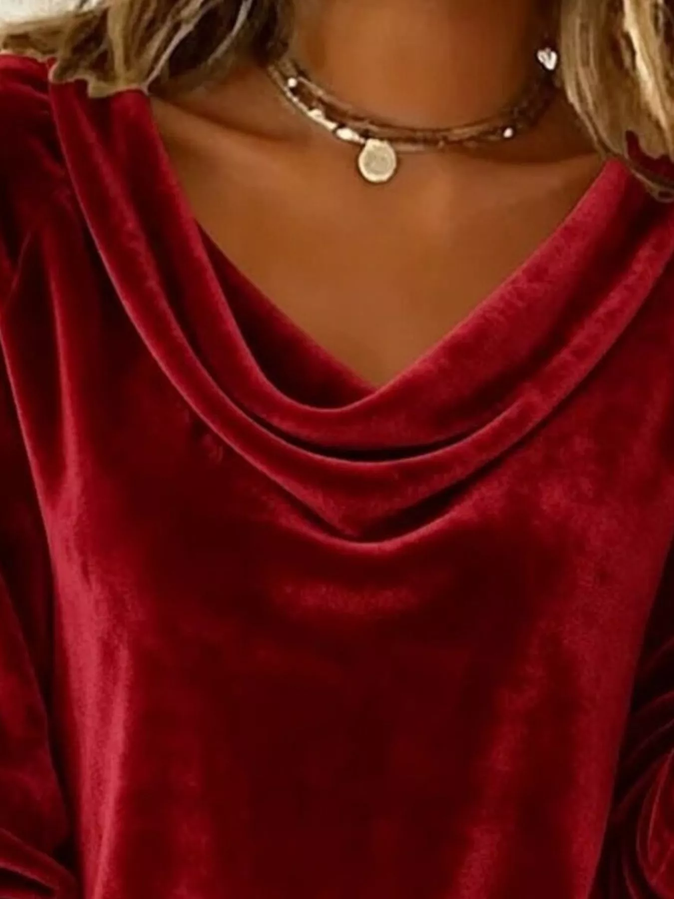 Velvet Cowl Neck Long Sleeve T-Shirt - Image 11