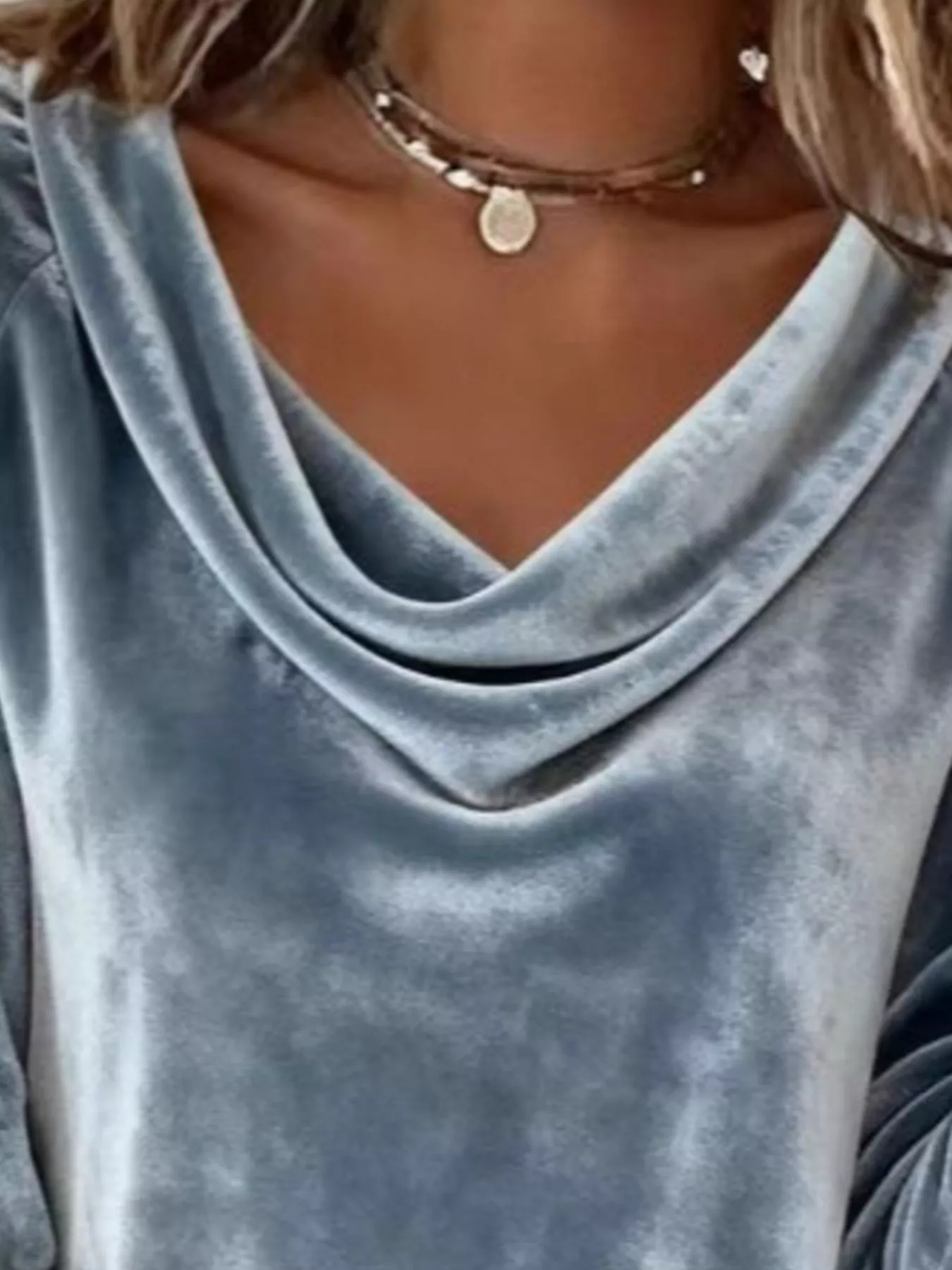 Velvet Cowl Neck Long Sleeve T-Shirt - Image 14