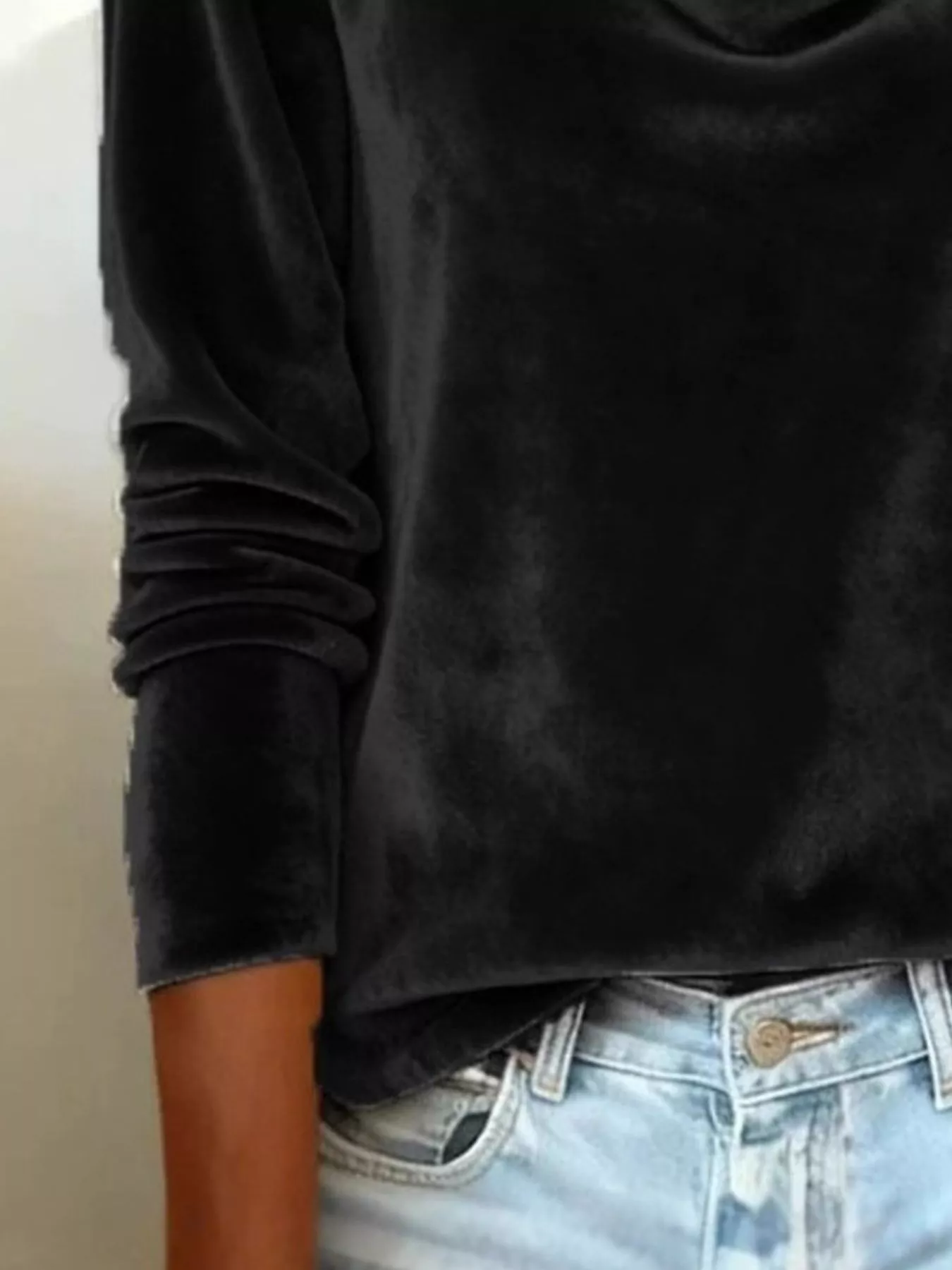 Velvet Cowl Neck Long Sleeve T-Shirt - Image 5
