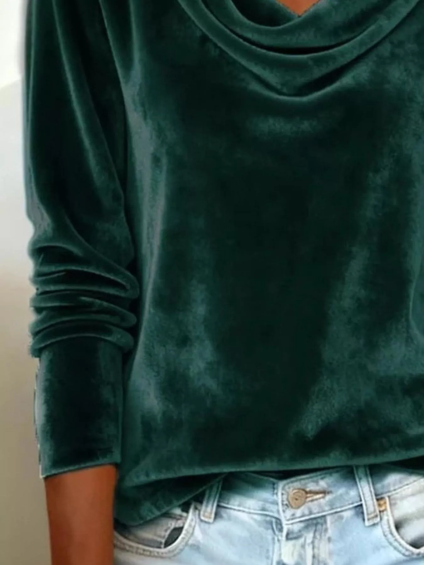 Velvet Cowl Neck Long Sleeve T-Shirt - Image 9