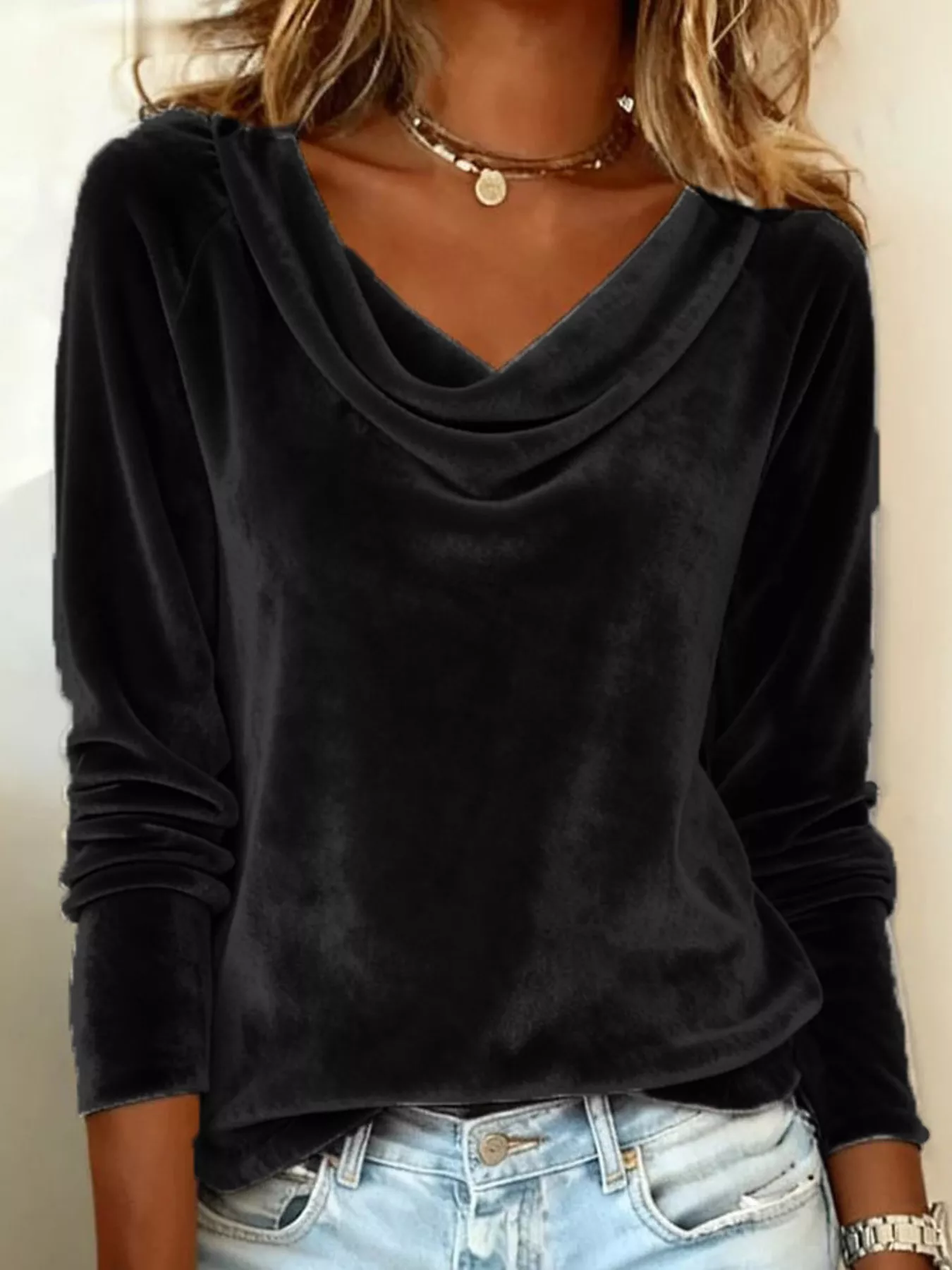 Velvet Cowl Neck Long Sleeve Top - Image 10