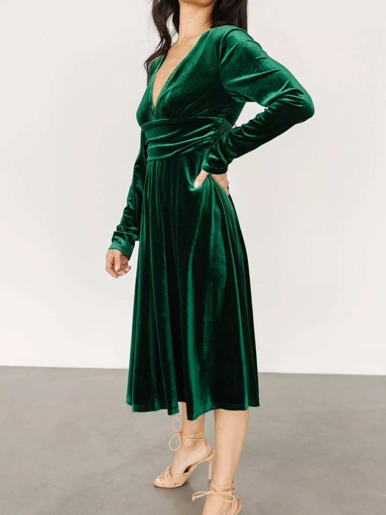 Velvet Deep V-Neck Long Sleeve Dress - Image 2