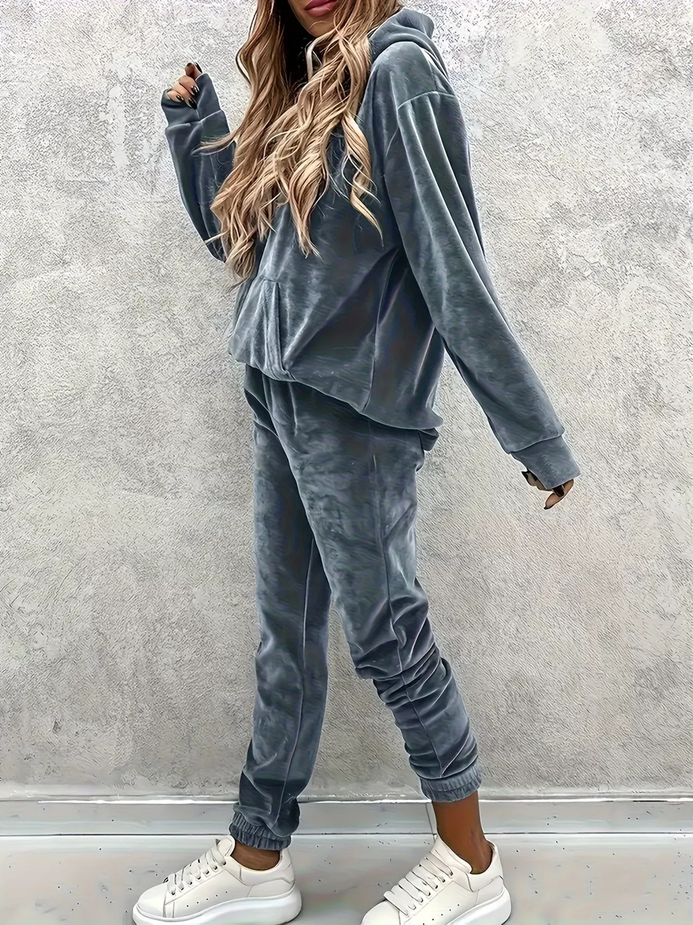 Velvet Long Sleeve Hoodie and Pants Set - Image 2