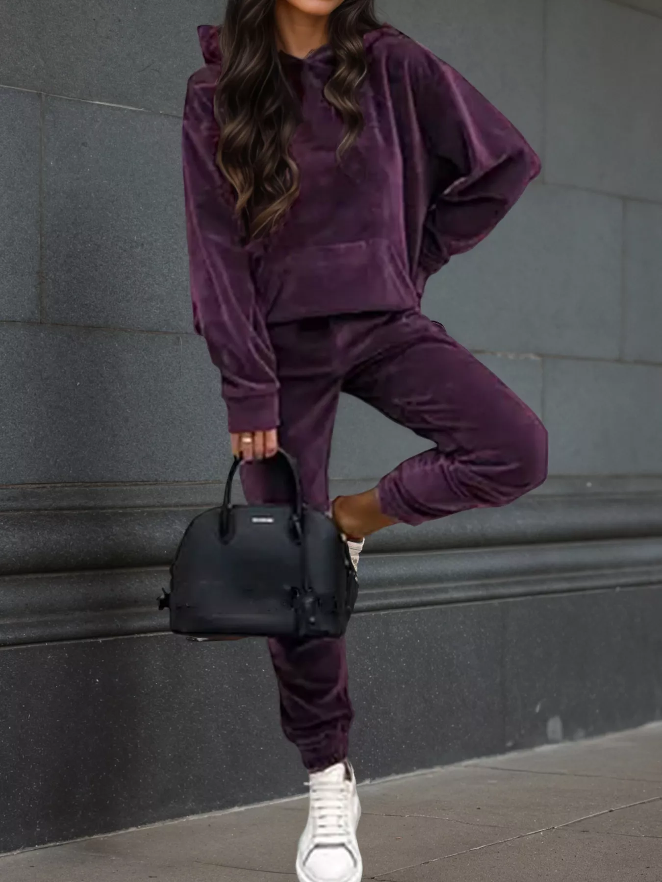 Velvet Long Sleeve Hoodie and Pants Set - Image 20