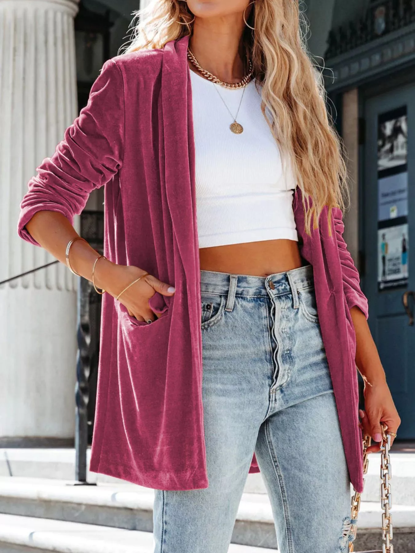 Velvet One Button Outerwear - Image 10