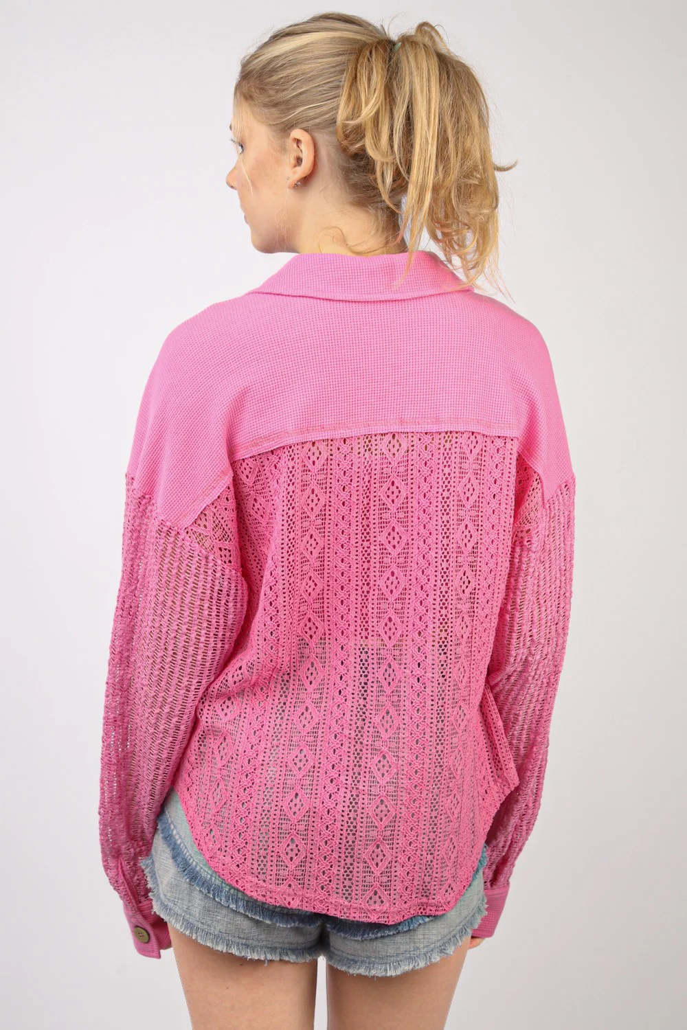VERY J Button Up Long Sleeve Lace Shirt - Image 2