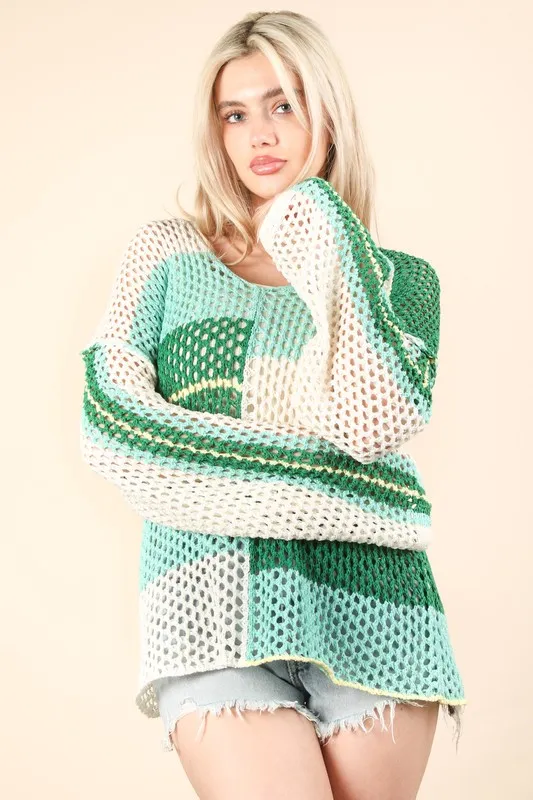 VERY J Color Block Oversized Summer Knit Cover Up - Image 2