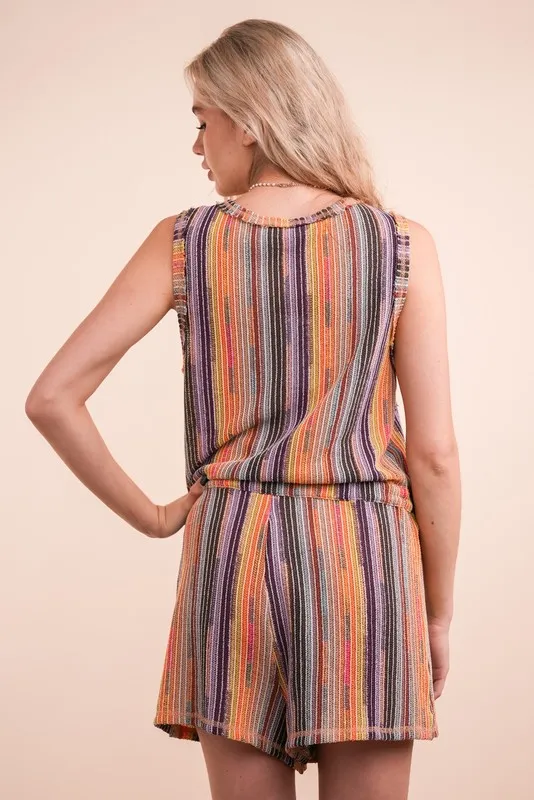 VERY J Crochet Multi Color Striped Casual Summer Romper - Image 6