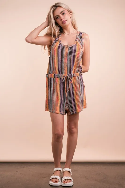 VERY J Crochet Multi Color Striped Casual Summer Romper - Image 8