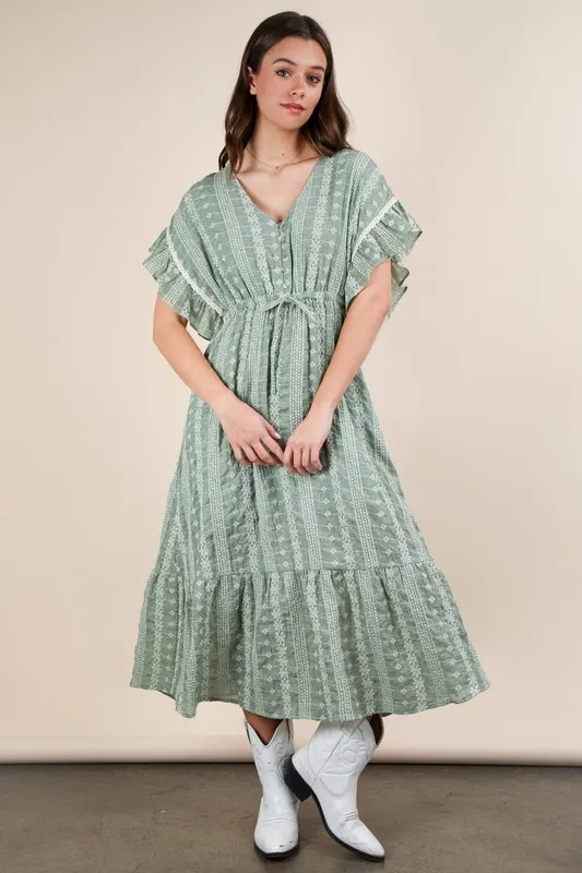 VERY J Embroidered Boho Ruffled Midi Dress - Image 4