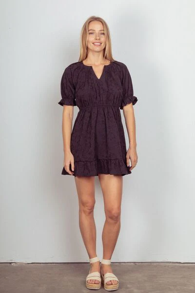 VERY J Floral Textured Woven Ruffled Mini Dress - Image 4