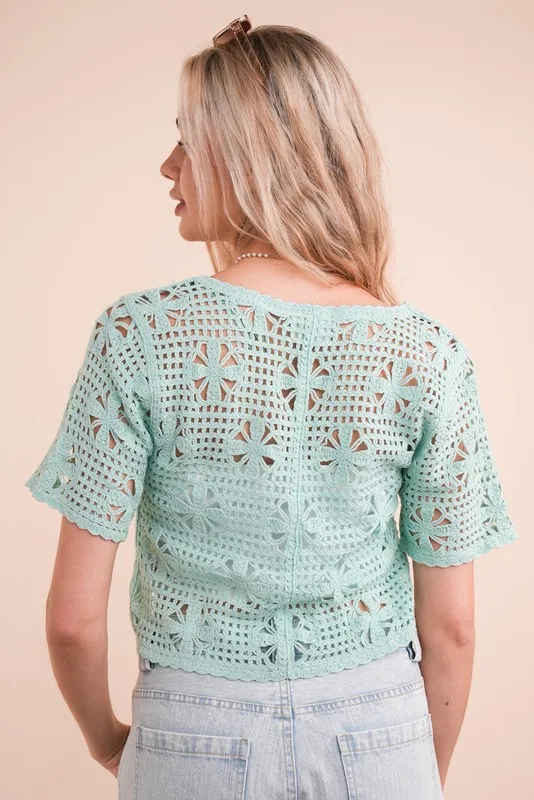 VERY J Front Tie Crochet Crop Top - Image 3