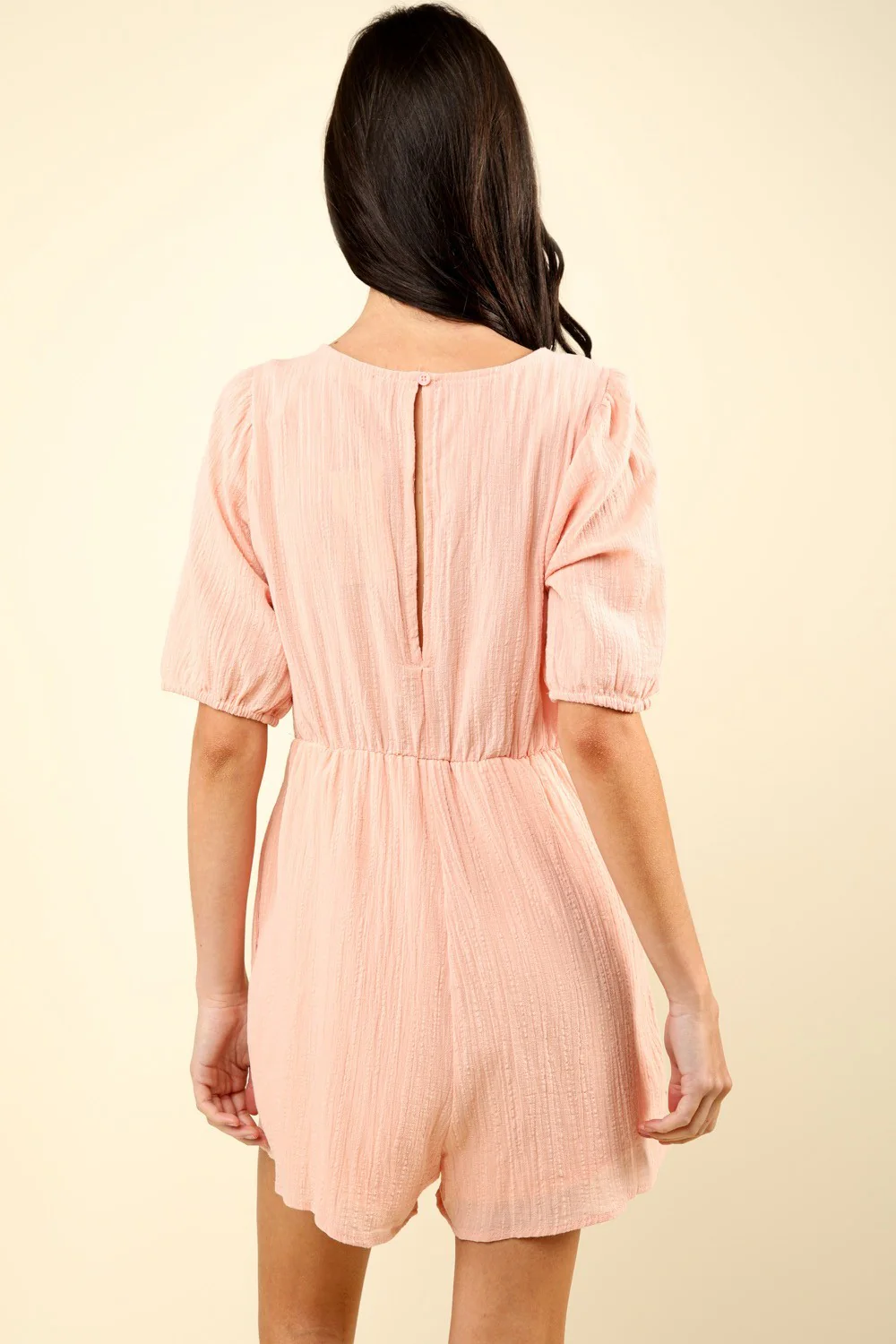 VERY J Lace Detail Puff Sleeve Romper with Pockets - Image 2