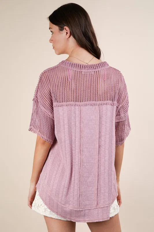 VERY J Oversized Contrast Knit Comfy Casual Top - Image 5