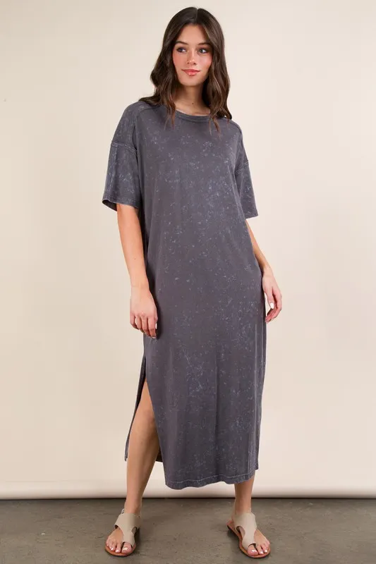 VERY J Plus Size Mineral Washed Casual Comfy Midi Dress - Image 4