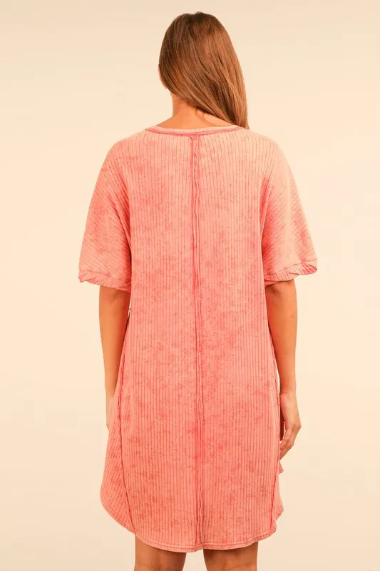 VERY J Plus Size Mineral Washed Ribbed Knit Mini Dress - Image 3