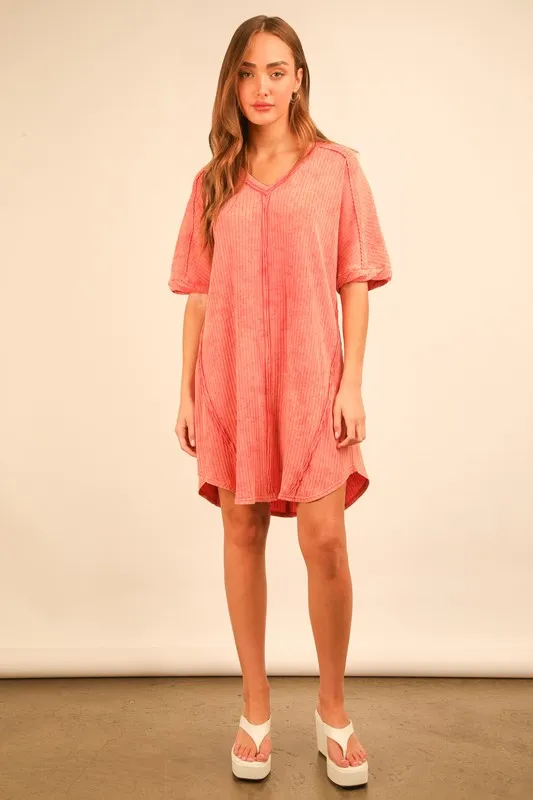 VERY J Plus Size Mineral Washed Ribbed Knit Mini Dress - Image 5
