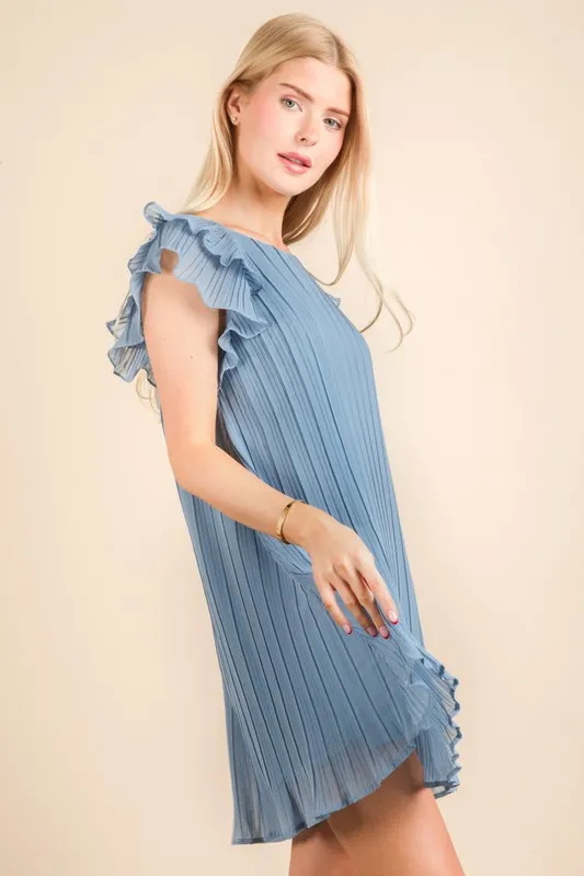 VERY J Plus Size Ruffle Sleeve Pleated Woven Mini Dress - Image 2