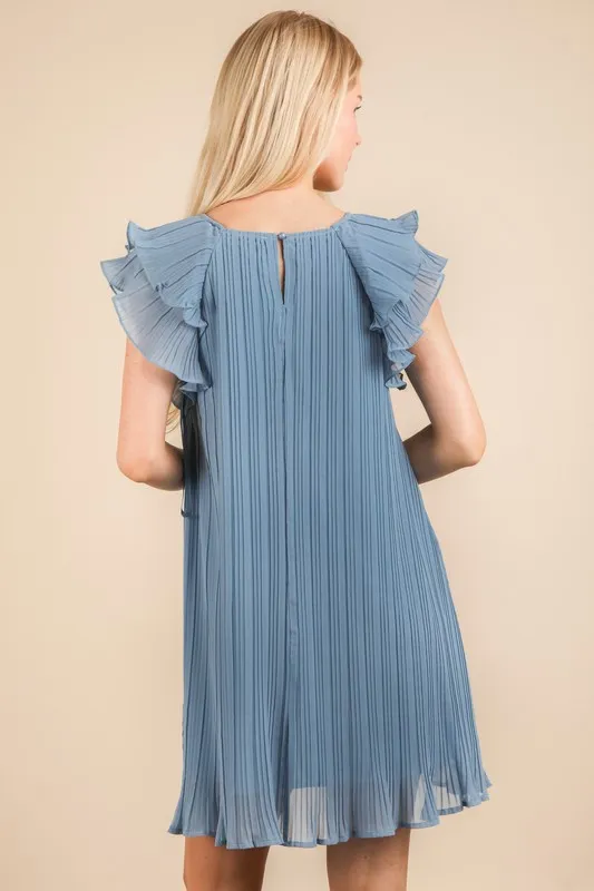 VERY J Plus Size Ruffle Sleeve Pleated Woven Mini Dress - Image 3
