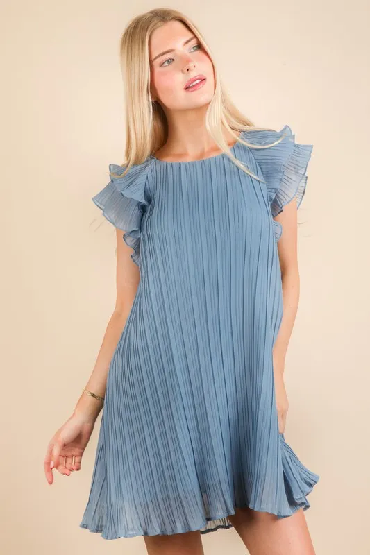 VERY J Plus Size Ruffle Sleeve Pleated Woven Mini Dress - Image 4