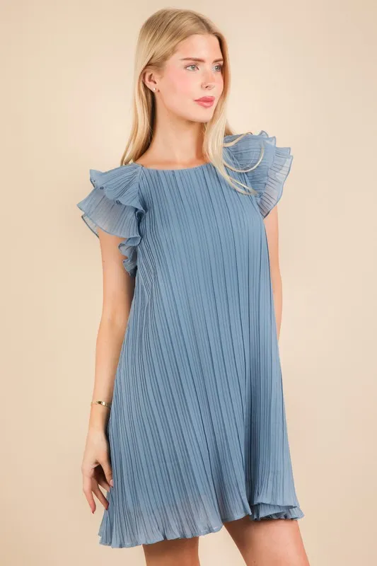 VERY J Plus Size Ruffle Sleeve Pleated Woven Mini Dress - Image 5