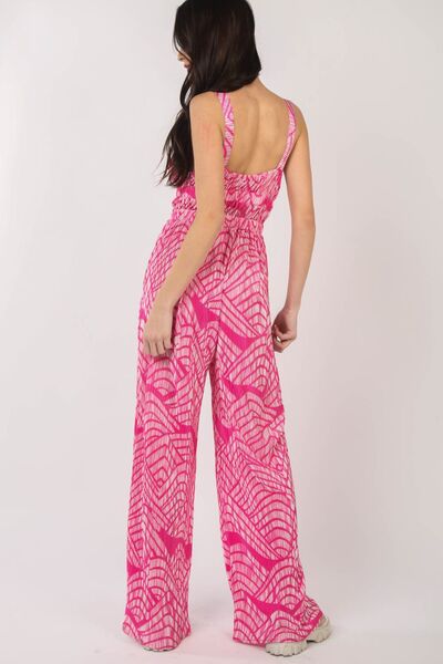 VERY J Printed Pleated Sleeveless Wide Leg Jumpsuit - Image 2
