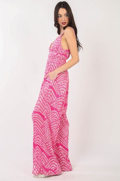 VERY J Printed Pleated Sleeveless Wide Leg Jumpsuit - Image 3