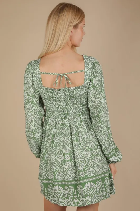VERY J Printed Smocked Chest Boho Mini Dress - Image 4